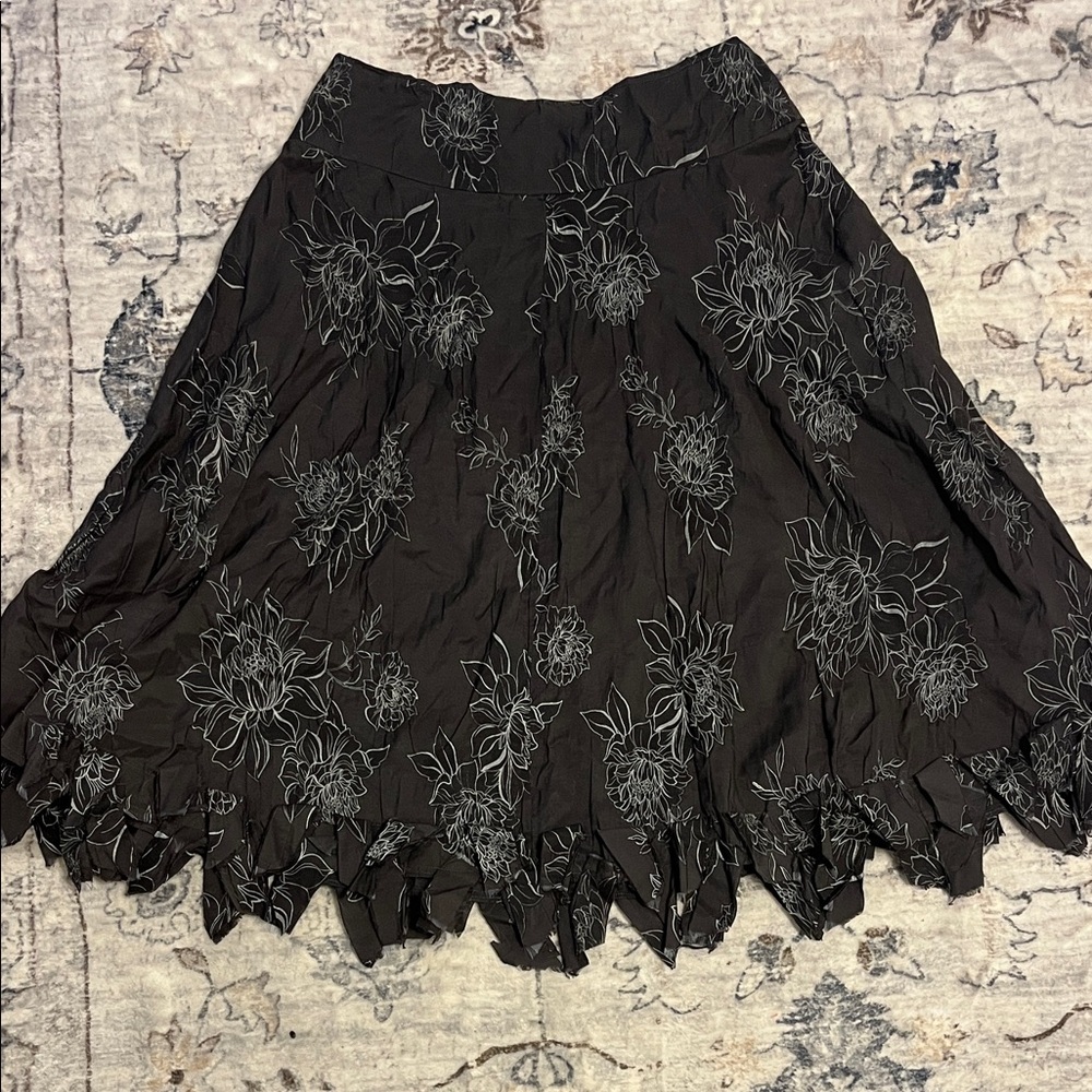 Black Boho Floral Skirt Asymmetrical Hem Flowy Fairy Grunge Anthropologie Style - Picture 8 of 8